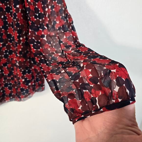 Diane Von Furstenberg Aleni Blouse Women's 4 Red Navy Rust Silk Circle Print - Picture 3 of 12